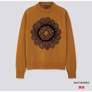 Retro Uniqlo x Marimekko Flower Sweater Size Medium Wool Cashmere Mustard Brown